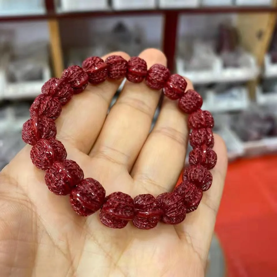 Raw Ore Cinnabar Diamond Bead Bracelet Purple Gold Sand Life Year Transfer Walnut Men's and Women's BraceletTai Sui  Amulet