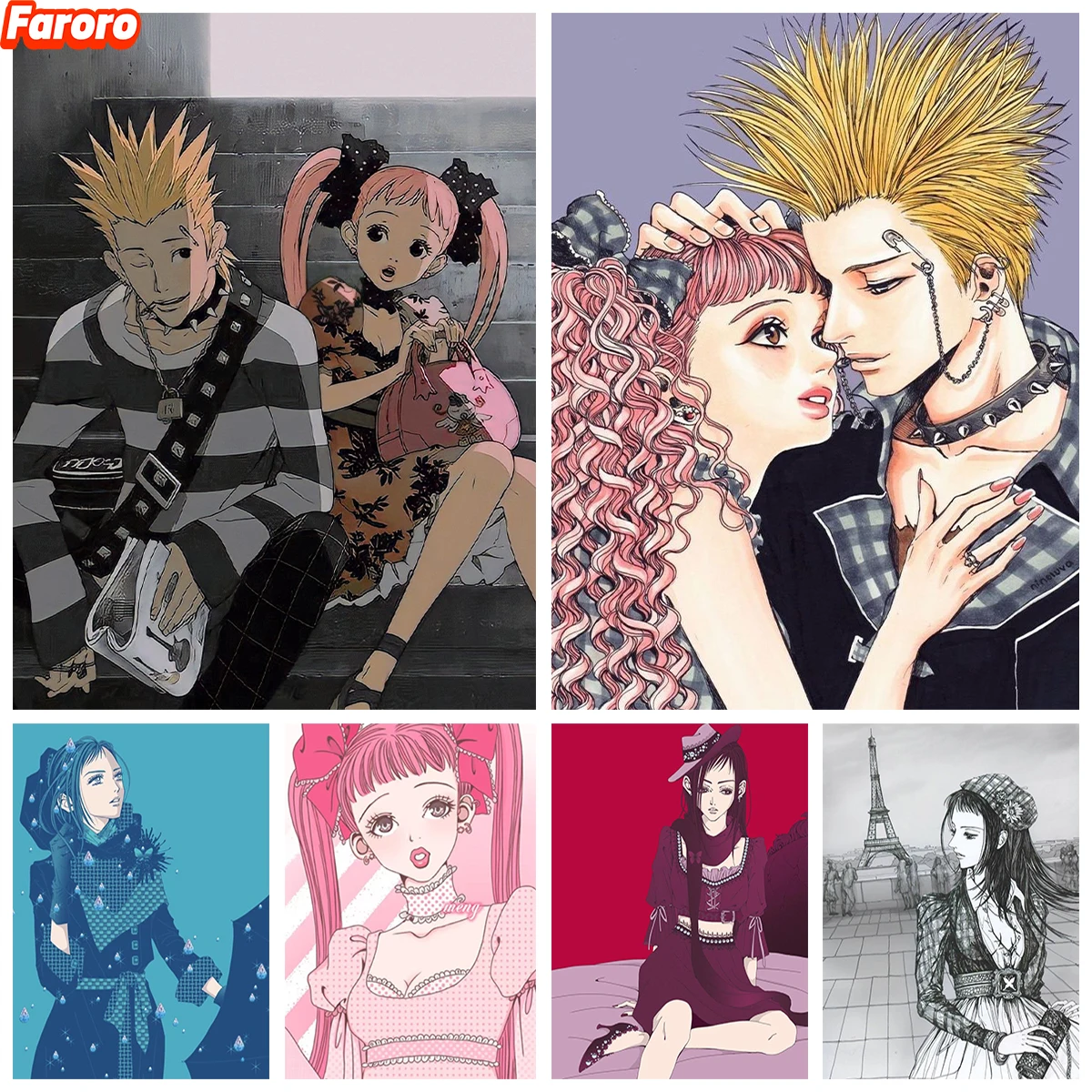 Pintura de diamantes 5D Paradise Kiss, estilo mosaico de bordado de diamantes DIY, decoración de pared para habitación de niña, estilo manga Shoujo