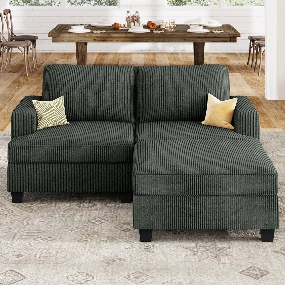 أريكة سروال قصير على شكل حرف L مقاس 65 بوصة مع مساحة تخزين لأثاث غرفة المعيشة العثمانية، مجموعة أريكة مريحة