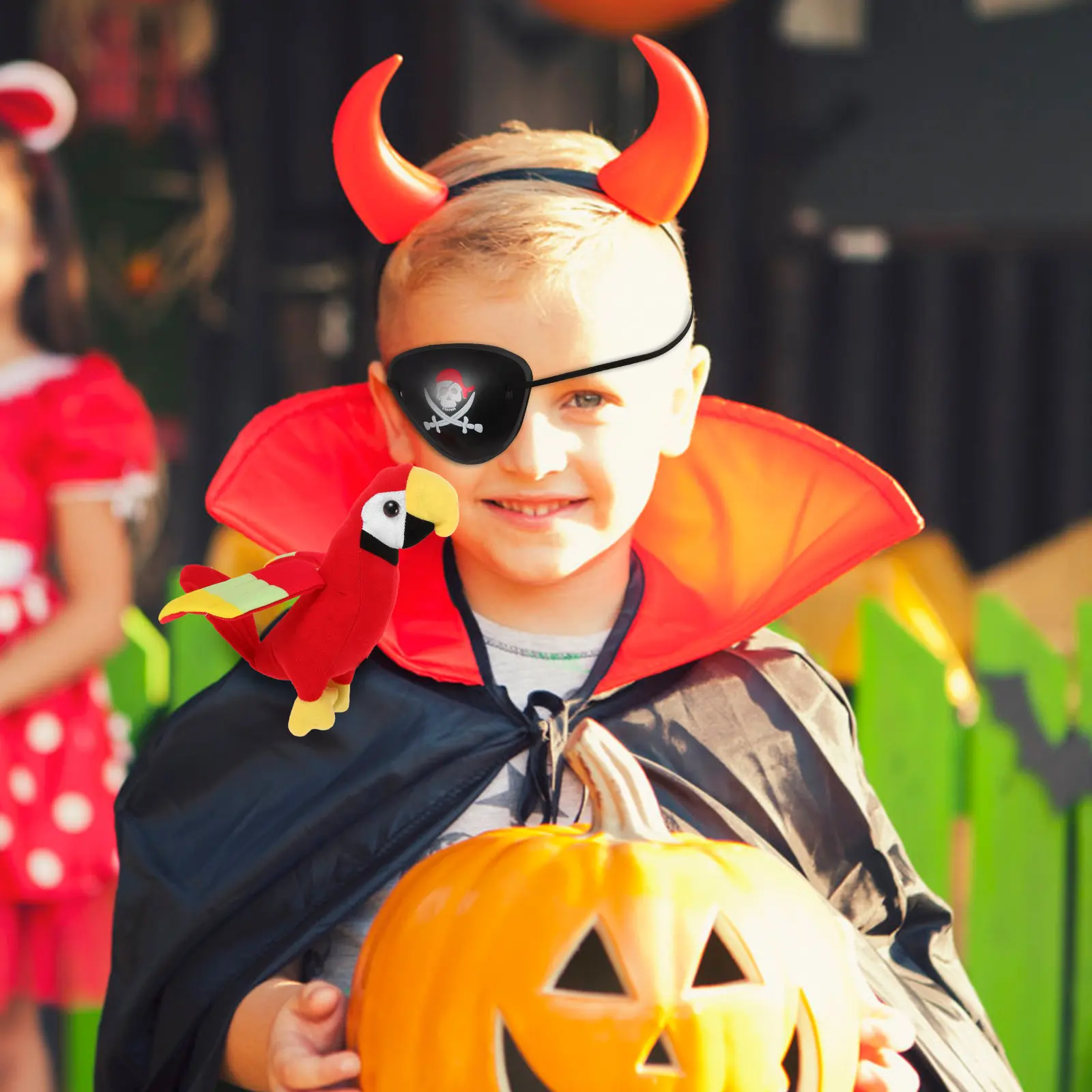 

1Set Pirate Costume Accessories Set Stuffed Parrot on Shoulder Plus Eye Patch for Halloween Cosplay Fancy Dress Stage