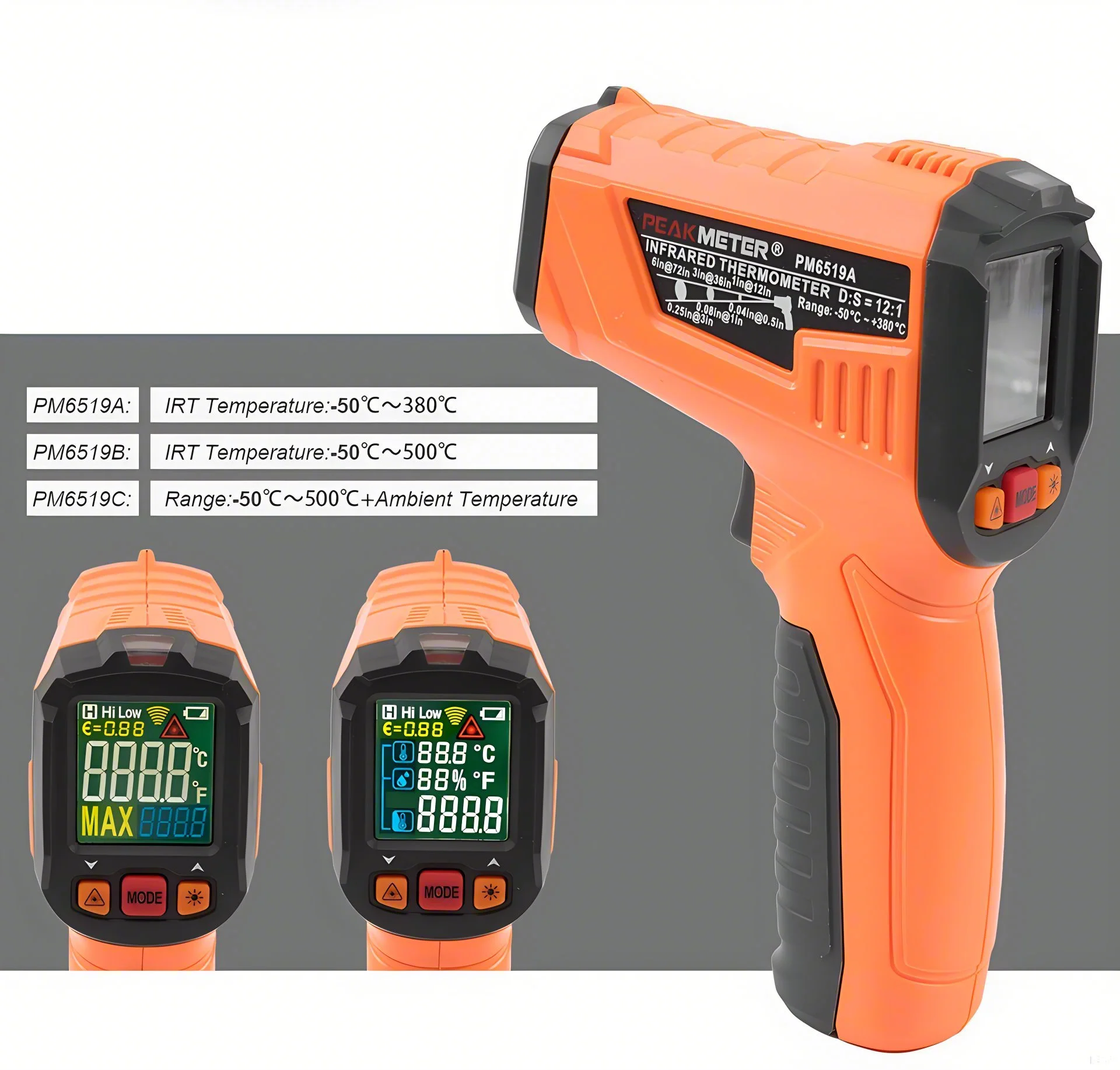 

Peakmeter PM6519 Series Mini Non Contact Handheld Infrared Thermometer With Laser Target Pointer Digital Multimeter