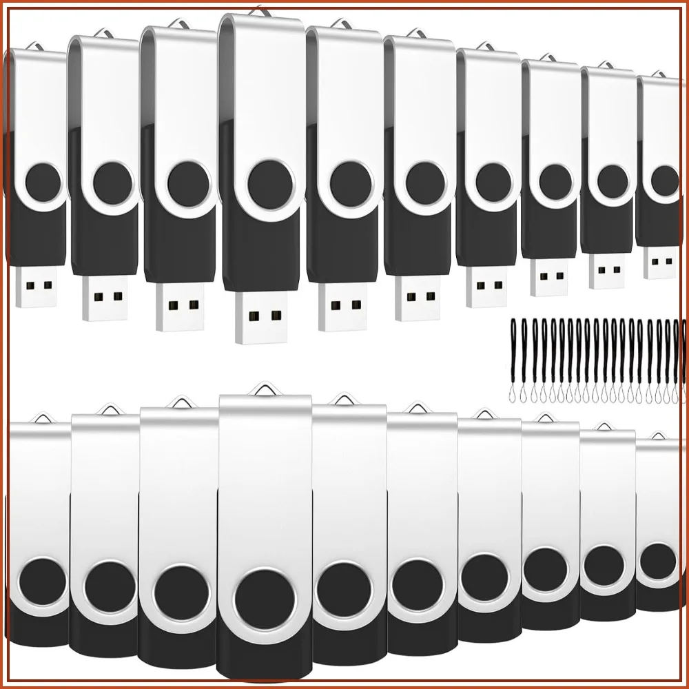 

50 Pack 2GB USB 2.0 Flash Drives with Lanyards, Bulk Memory Sticks, Swivel Design, Plug and Play