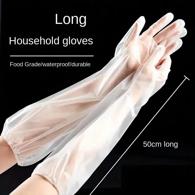 30PCS Disposable Arm Guard Gloves Kitchen Household Cleaning Waterproof Elastic Drawstring Lengthened CPE Long-Arm Gloves