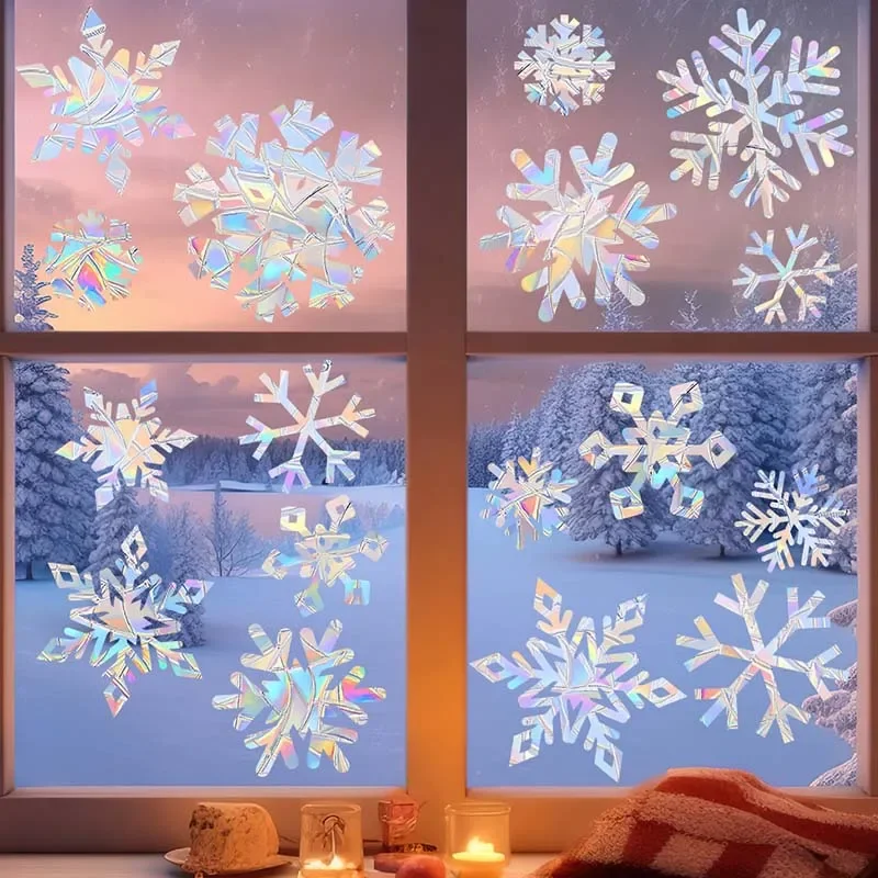 1 Set Snowflake Glass Sticker PVC Electrostatic Decals For Window Glass Sun Catcher Sticker 2024 Christmas Party Home Decoration