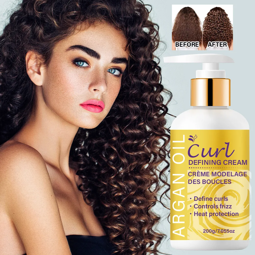 Argan Oil Curl Defining Cream- With Shea Butter & Vitamin E - Define Curls, Control Frizz & Heat Protection.