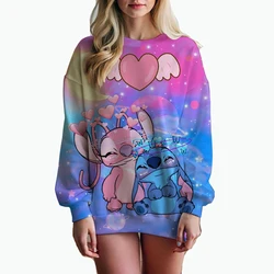 Disney Stitch print Women's Hoodie Cartoon Print Harajuku Long Sleeve Cute Hoodie Casual Loose Sweatshirt Fashion Tops Y2K