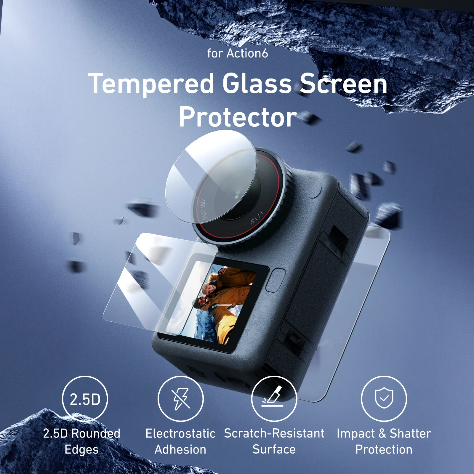 

TELESIN HD Screen Protector for DJI Osmo Action 6 Ultra-Clear Tempered Glass Camera Lens Dustproof Protective Film Accessories