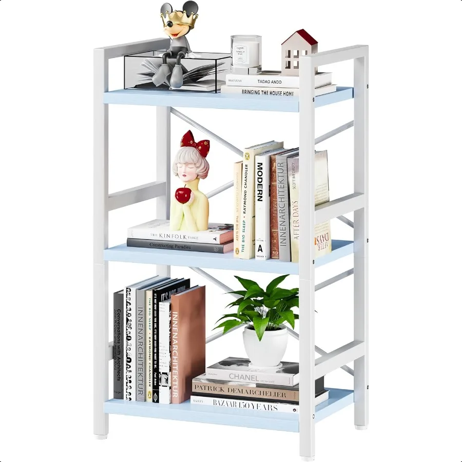 Bookshelf 3 Tier Industrial Bookcase Metal Small Bookcase Rustic Etagere Book Shelf Storage Organizer for Living Room Bedroom a