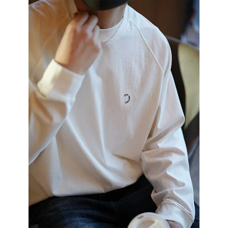 

Повседневная мужская футболка с длинным рукавом и вышивкой букв, модная универсальная базовая модель, весна-осень, новый стиль, однотонная