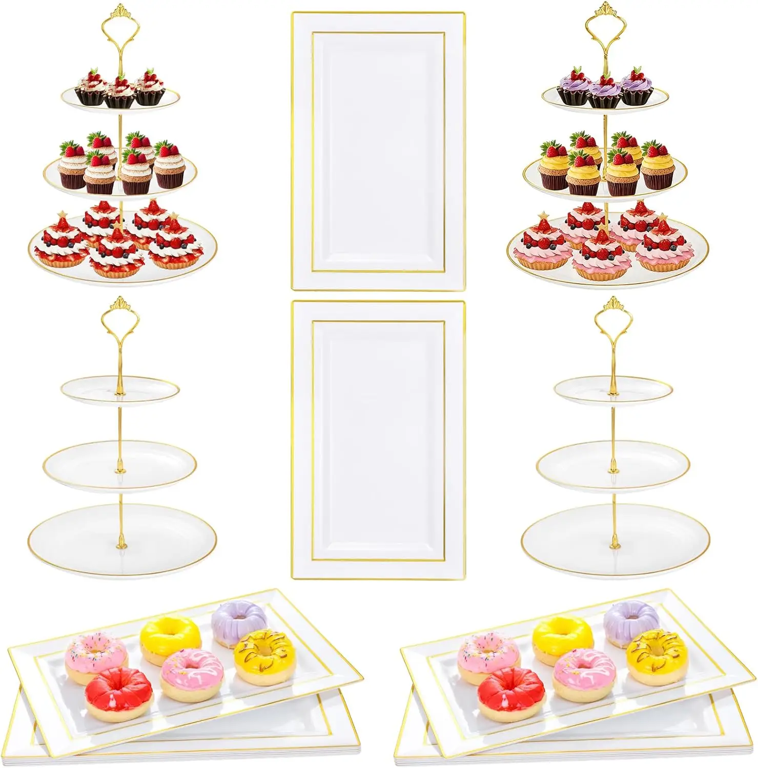 

Трехъярусные подставки для кексов, 6 пластиковых подносов, набор из 4 подставок для десертов для праздничных тортов и закусок