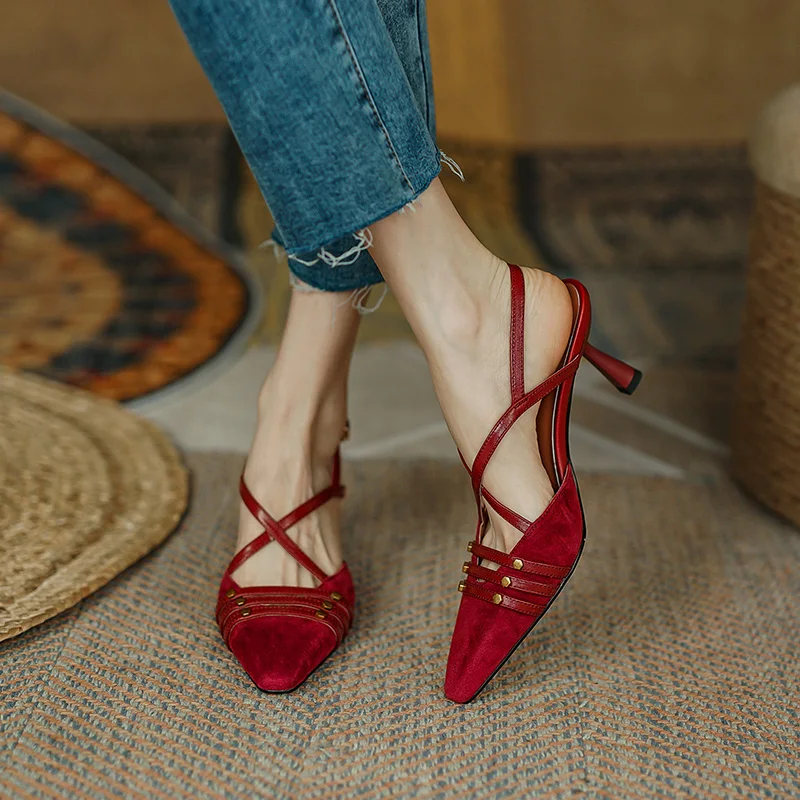 2022 New Fashion Women Shoes Thick High Heels Summer Sandals Natural Sheep Suede Ladies Pumps Shoes Shoes for Women Sandals