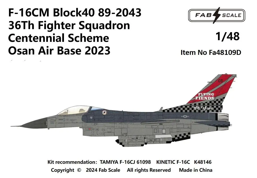 

FAB FA48109D 1/48 F-16CM Block40 89-2043 36Th Fighter squron Osan Air Base