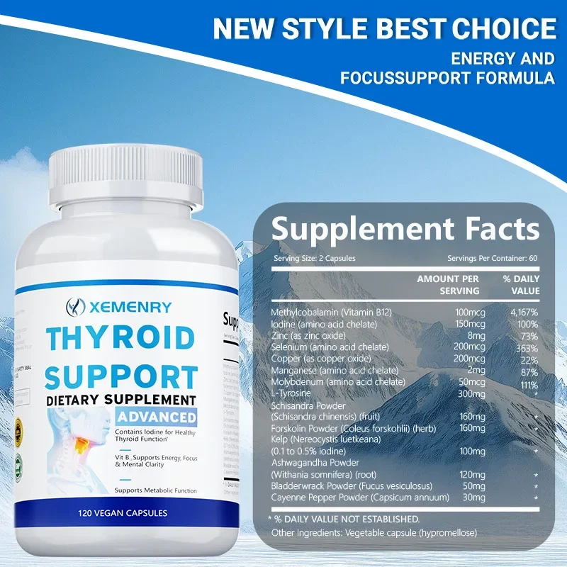 Thyroid Support Capsules - Support Thyroid Health, Metabolism, Energy and Focus Formula, Immunity Improvement, Unisex