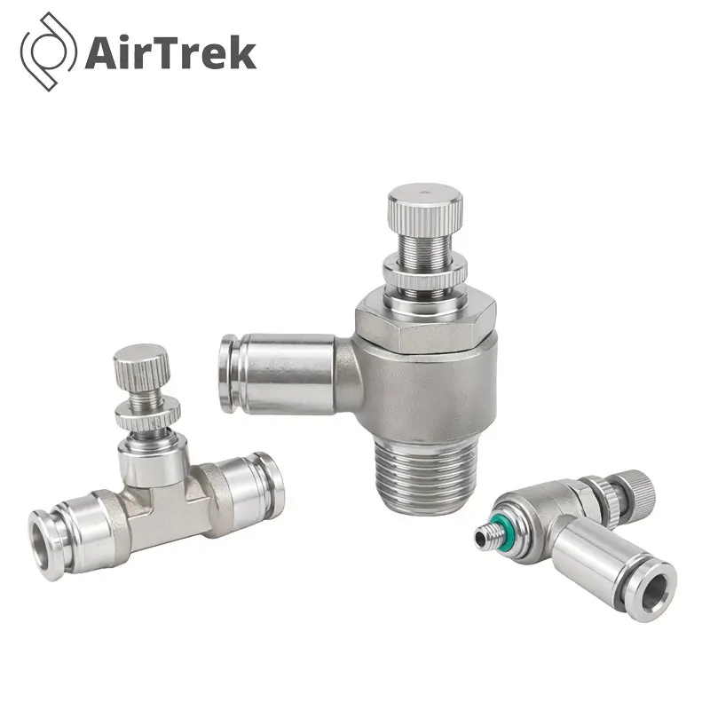 304 Stainless Pneumatic Fitting BSP SL Throttle Valve Push In OD 4 6 5 10 12mm Thread M5 1/8 1/4 3/8 1/2'' for Air Water Tube