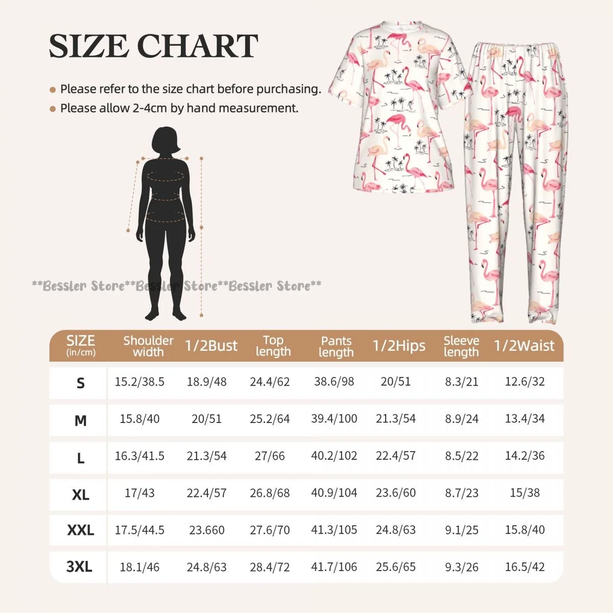 Flamingo Bird Retro Palm Tree Pajamas Set Short-sleeved Women Home Clothing view 6