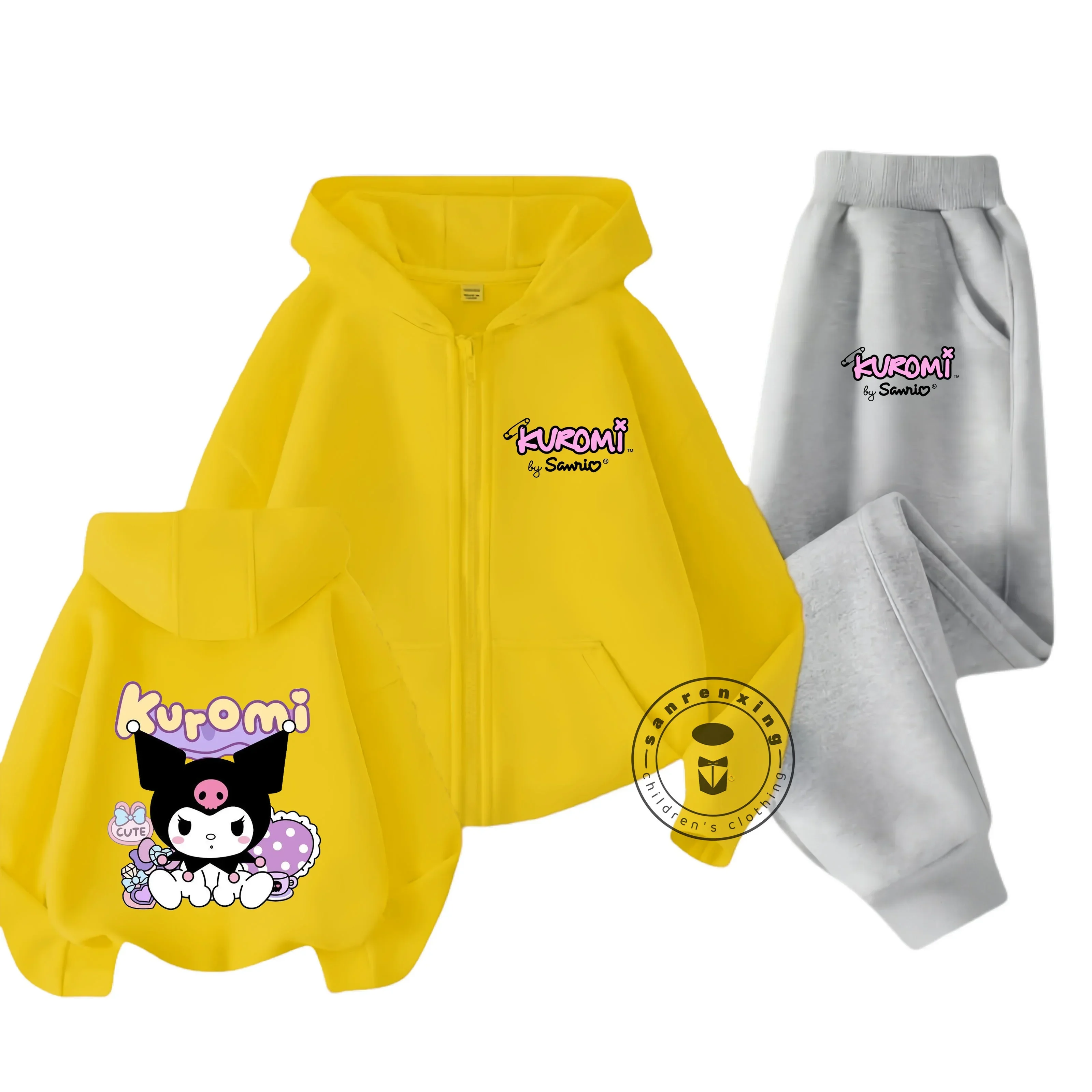 Kuromi Zipper Hoodies Set Girls Cinnamoroll Sweatshirt Autumn And Winter Long Sleeve Harajuku Pullovers Series Stich Casual