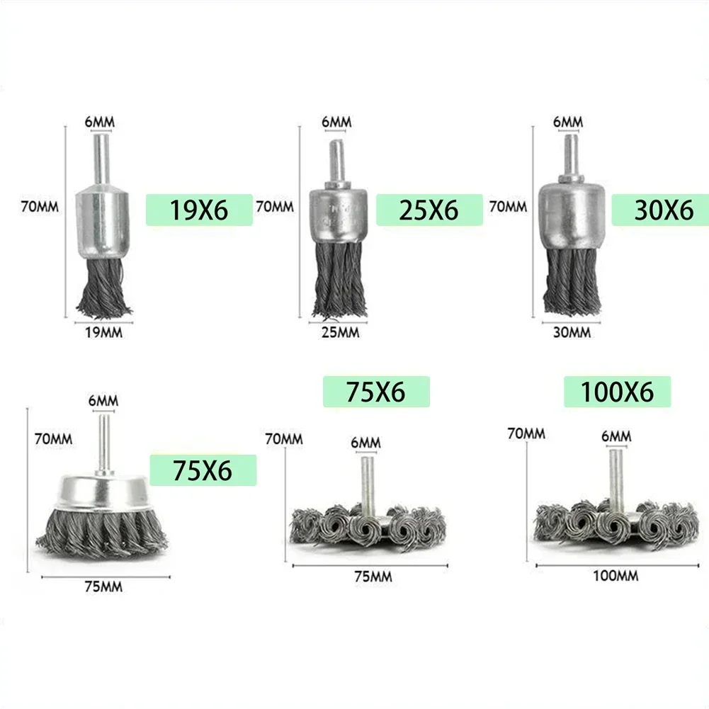 1 pz spazzola per ruota in filo di acciaio 6mm rimozione ruggine del metallo lucidatura ruote in filo di acciaio spazzole set per utensili rotanti lucidatura utensili manuali