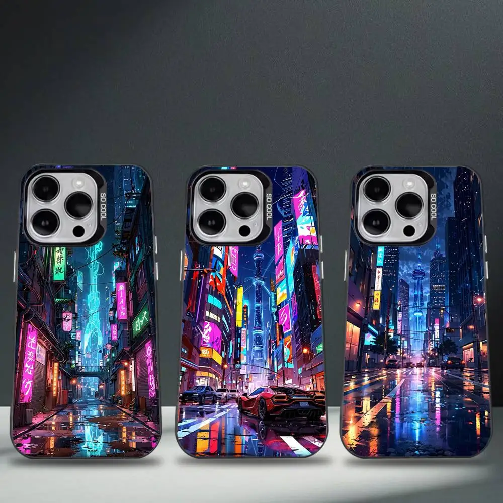 

Aesthetic Neon Lights City Street Phone Case For iPhone 16,15,14,13,12,11,8,7,Pro,Max,Plus,Mini,XS,SE Anti Fall Black Matte Hard