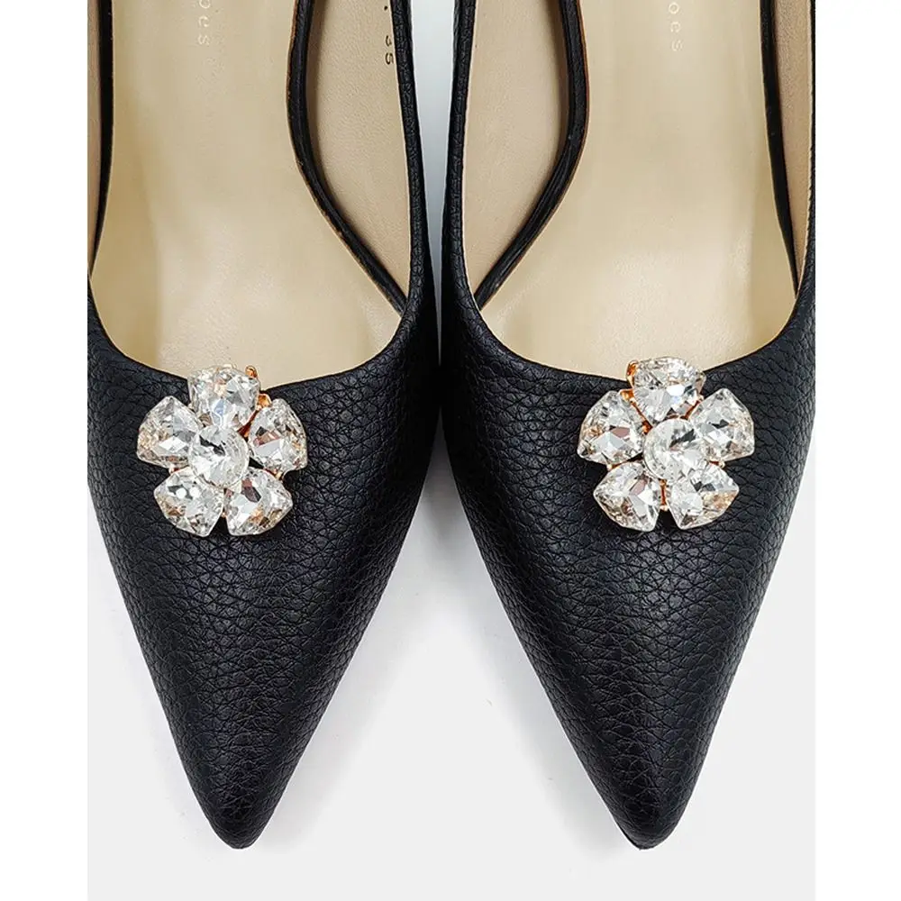 1 Pair Metal Detachable Women's Shoe Buckle Accessories Plum Shaped Glass Shiny Rhinestone High Heel Decorations