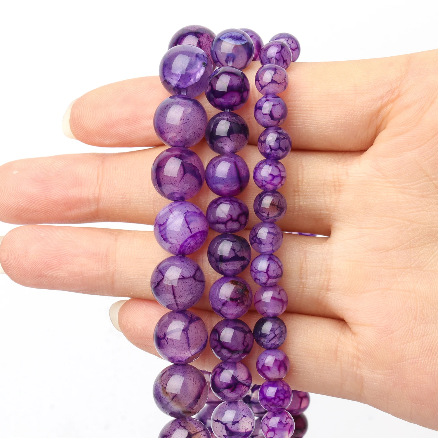 6/8/10MM Purple Dragon Veins Round Natural Stone Loose Spacer Agate Beads Jewelry Making Findings DIY Bracelet Accessory