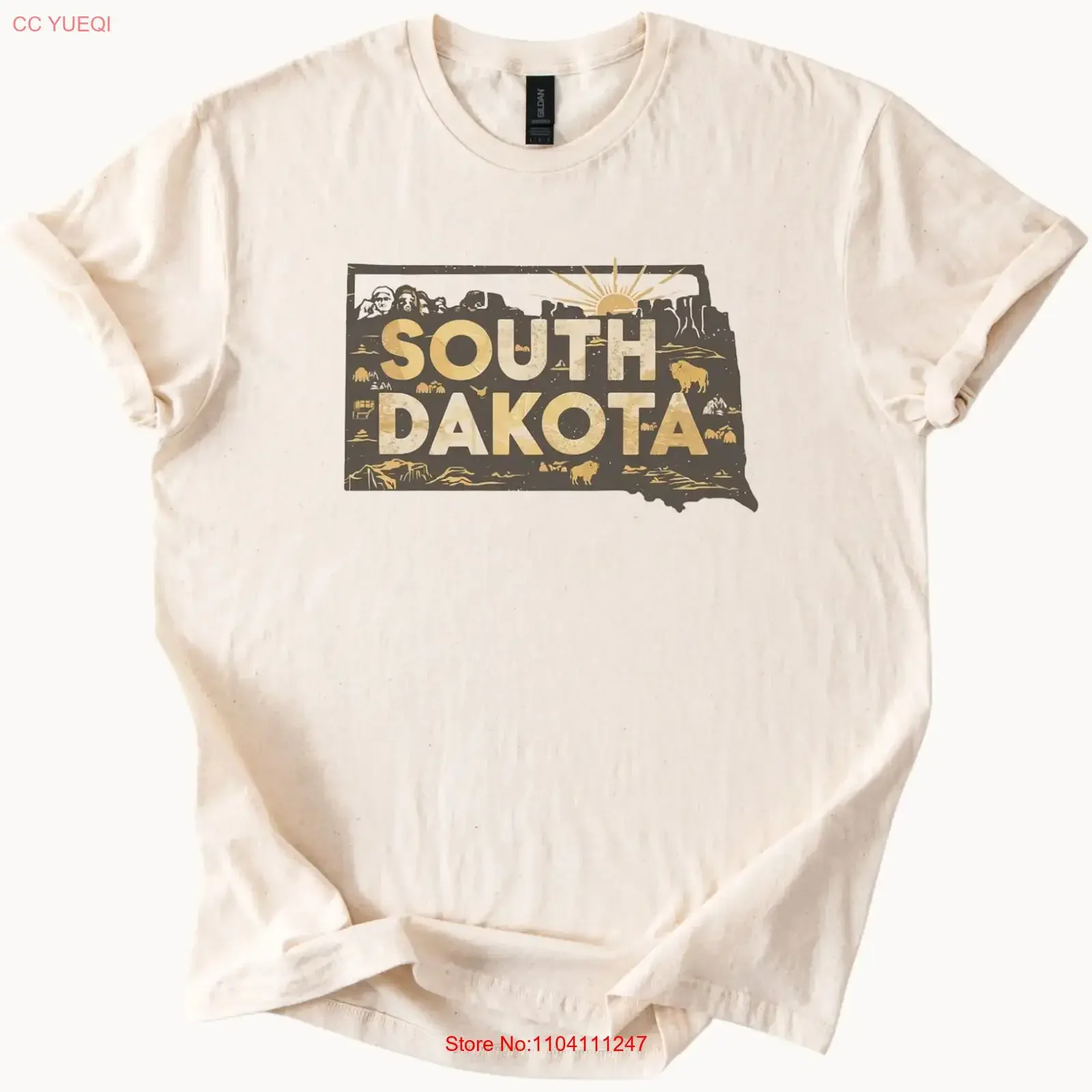 South Dakota State T Shirt Bison Wildlife Nature Mount Rushmore vintage Washed graphic Comfortable Versatile Breathable