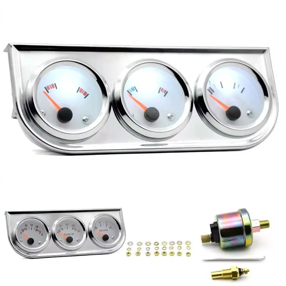 52mm Car Dashboard Triple Gauge Oil Pressure Water Temperature Voltage Meter 12V Auto Engine Performance Indicators