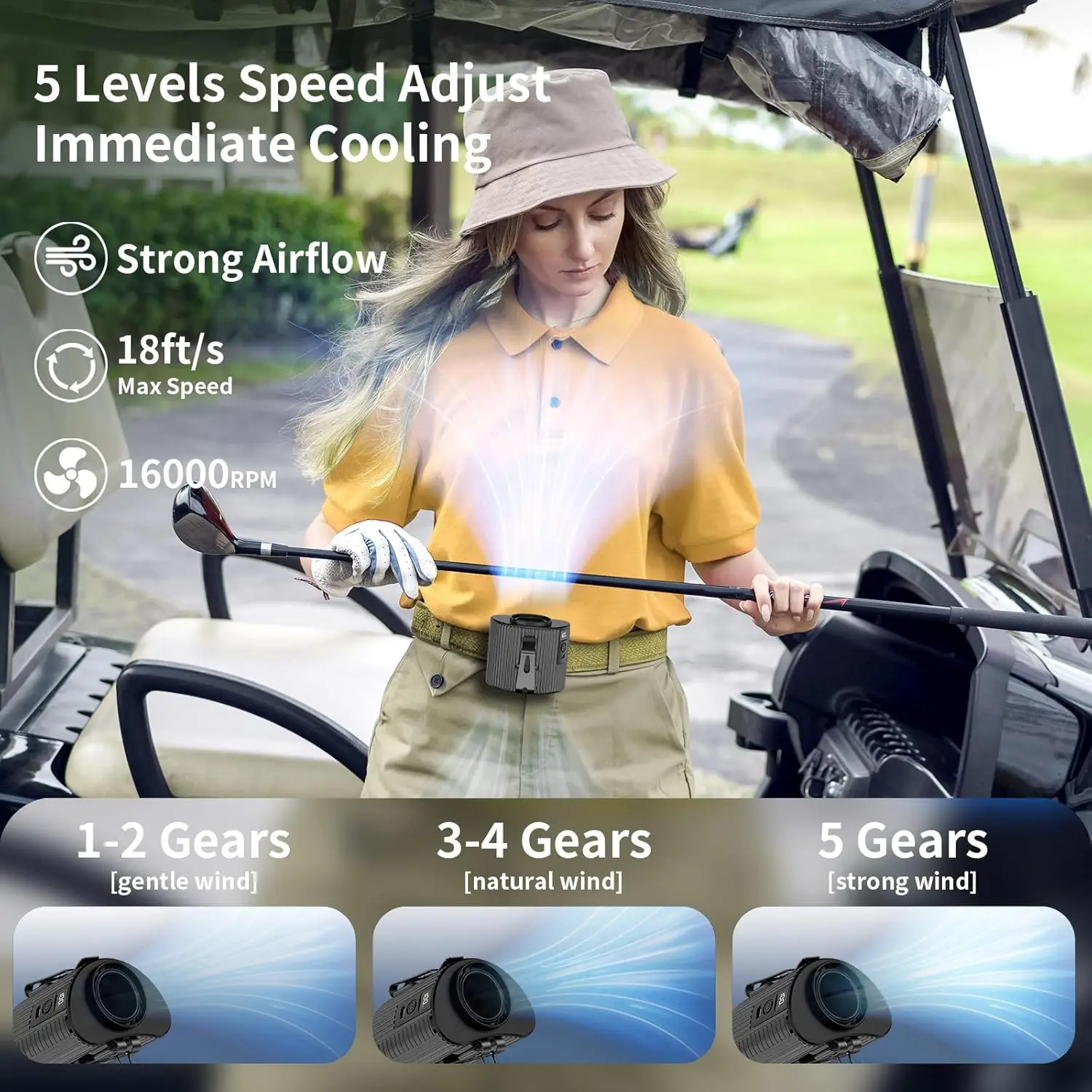2026 New Upgrade Socool Portable Waist Fan Clip On Wearable Belt Personal Fan Rechargeable Battery Operated With 5 Speeds & Flas