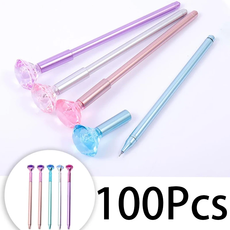 

100Pcs Cute Ballpoint Pens Big Gem Crystal Ball Pens Gel Ink Rollerball Pen for Student Gift