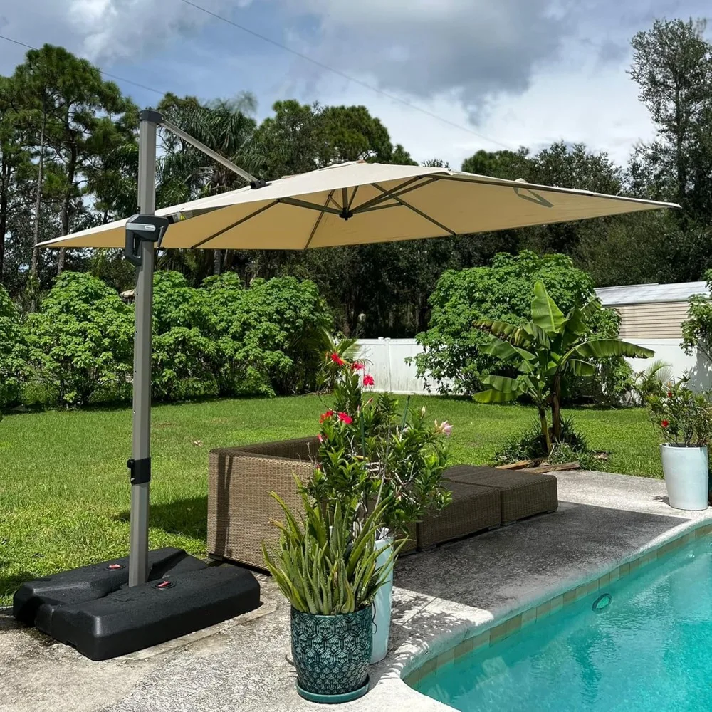 

8’ X 8‘ Patio Umbrella Outdoor Cantilever Umbrella, Aluminum Offset Umbrella with Champagne Frame and 360° Rotation for Pool De