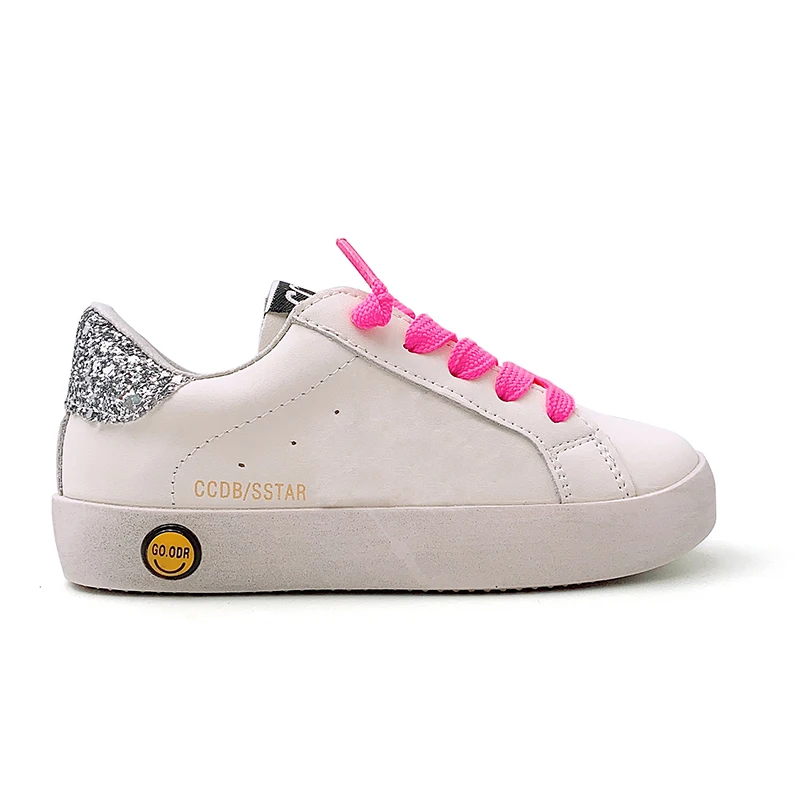 Zapatillas de deporte personalizadas para niña, zapatos deportivos informales de cuero de moda con estrella brillante para niños, zapatos blancos de diseñador para niños pequeños