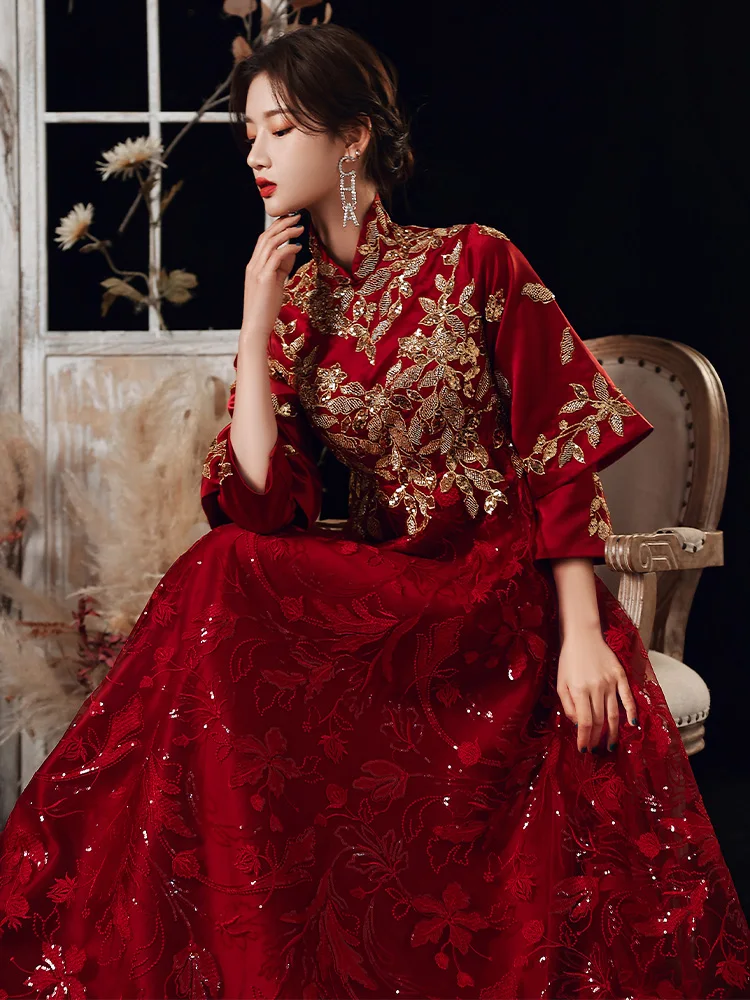 

Chinese Sle Long Sve Wedding Dr for Pregnant Women Spring New Arrival Large Size Cover Belly awl Faionable Simple...