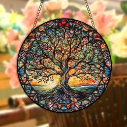 1pc Tree Of Life Suncatcher, Stained Plastic Window Hanging, Outdoor, Living Room, Home Decor, Garden Decor