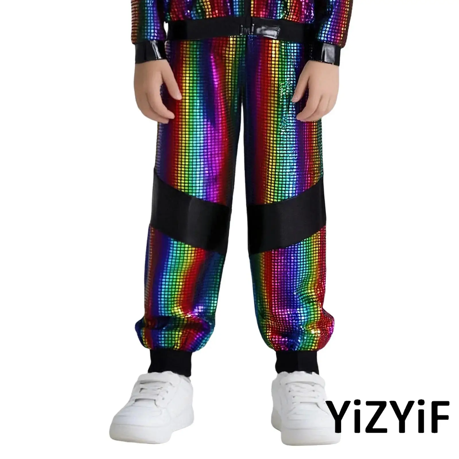 

Child Boys Girls Hip-Hop Jazz Dance Pants Elastic Waistband Metallic Plaid Color Block Cargo Pants Trousers Street Dance Costume