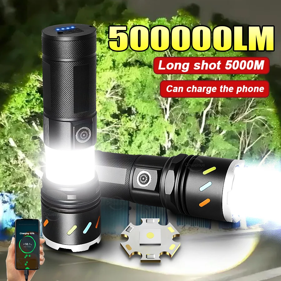 

Мощный фонарь 500000LM, ультраяркий светодиодный тактический фонарь, перезаряжаемая портативная лампа, уличный фонарь для кемпинга