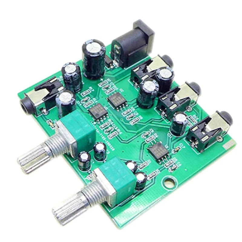 AU-202 2 Input 2 Output Stereo Mixer Audio Distributor For Headphone External Power AMP Volume Alone Control