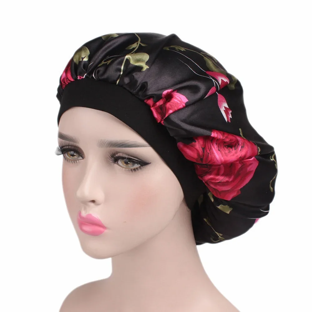Fashion Women Satin Bonnet Night Sleep Hat Elastic Wide Band Hair Loss Cover Head Wrap