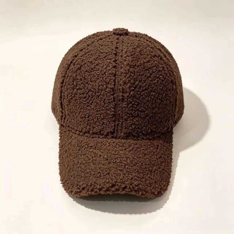 New Winter Solid Color Plush Baseball Cap for Men and Women Outdoor Lamb Velvet Thickened Warm Adjustable Peaked Hat Gorros