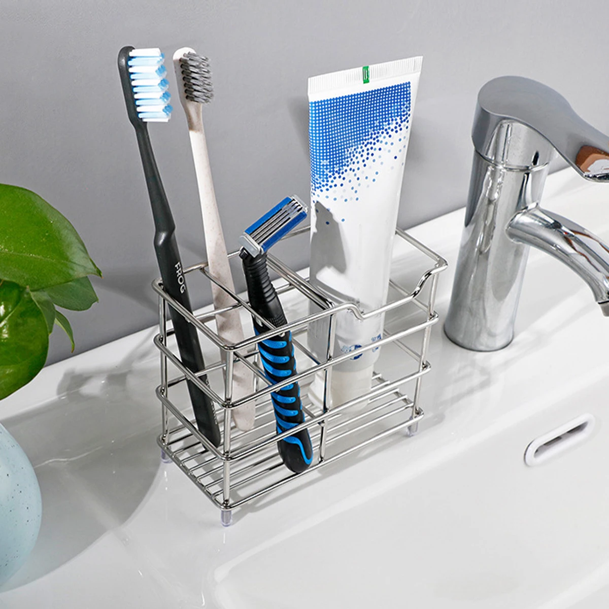 Black/White 304 Stainless Steel Bathroom Toothbrush Holder Toothpaste Holder Stand Bathroom Accessories Organizer