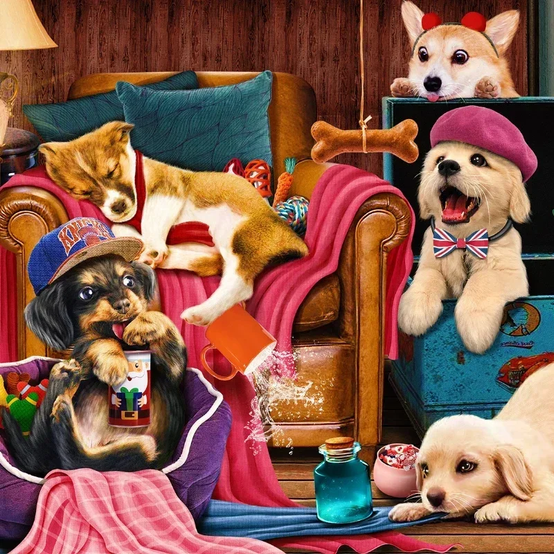 

70*50cm Adult Paper Jigsaw Puzzles 1000PCS Puppy Dream House Cute Animal Stress Relief Children Entertainment Christmas Gifts