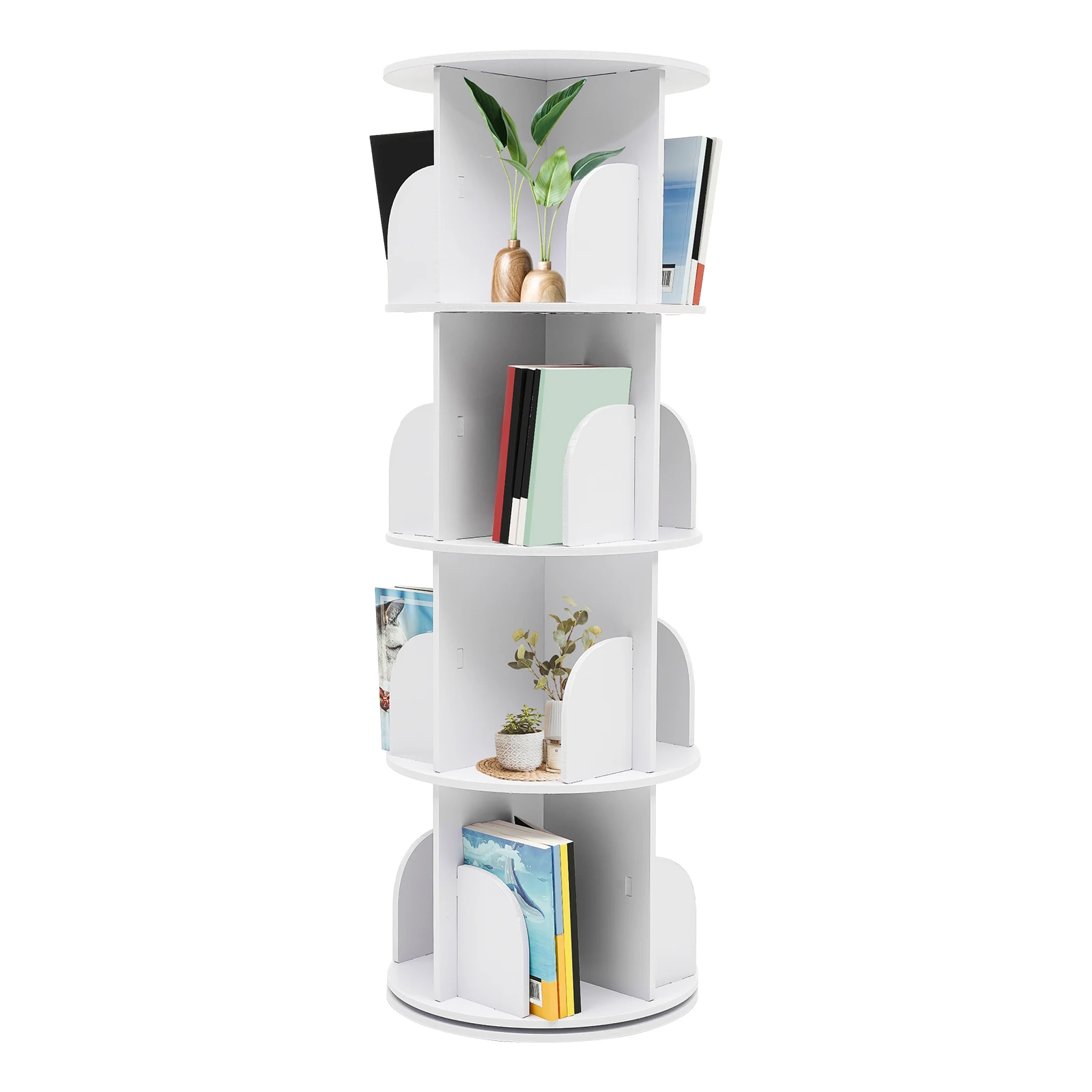 4 Tier Rotating Bookshelf 360 Bookcase Freestanding Storage Shelf Display Rack