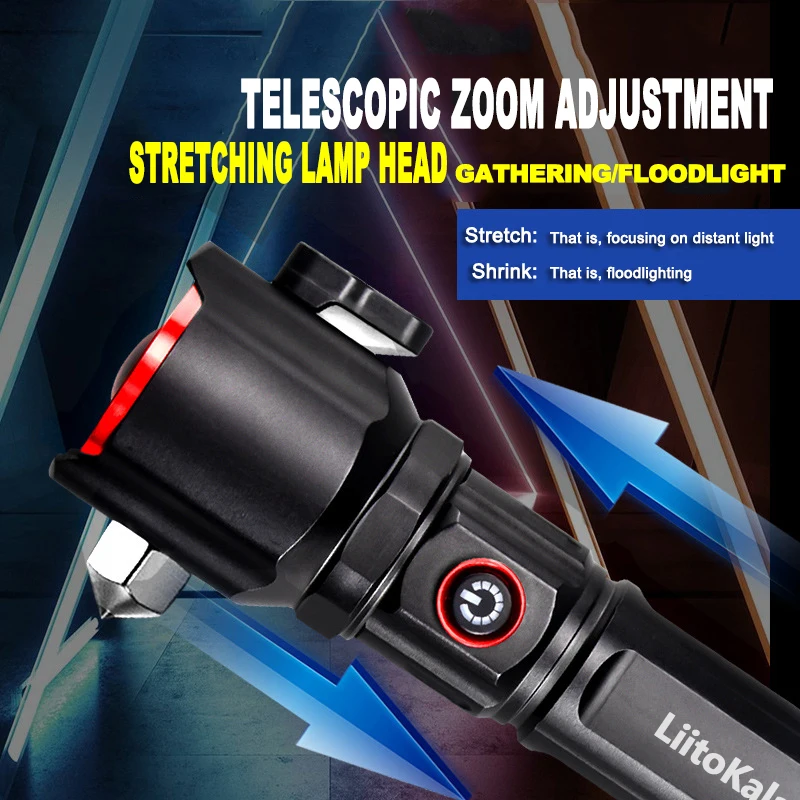 LiitoKala 5-speed USB LF-2210 Outdoor Camping High Brightness COB 1800 Lumen Laser Wick Rechargeable Zoom Flashlight