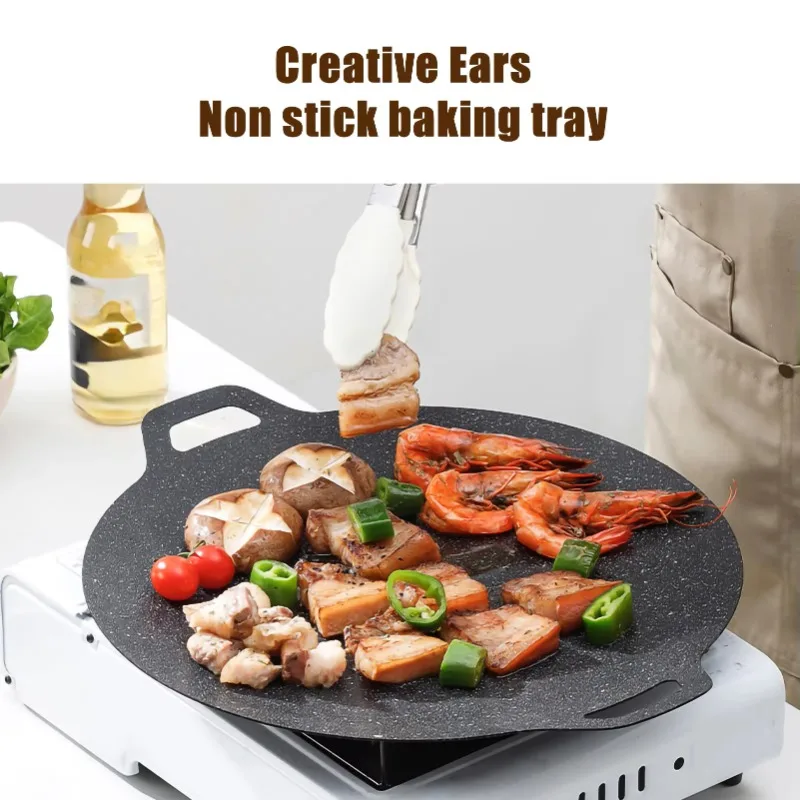 Grill Pan Korean Round Non-Stick Barbecue Plate Outdoor Travel Camping BBQ Frying Pan Barbecue Accessories Gas Open Fire Home