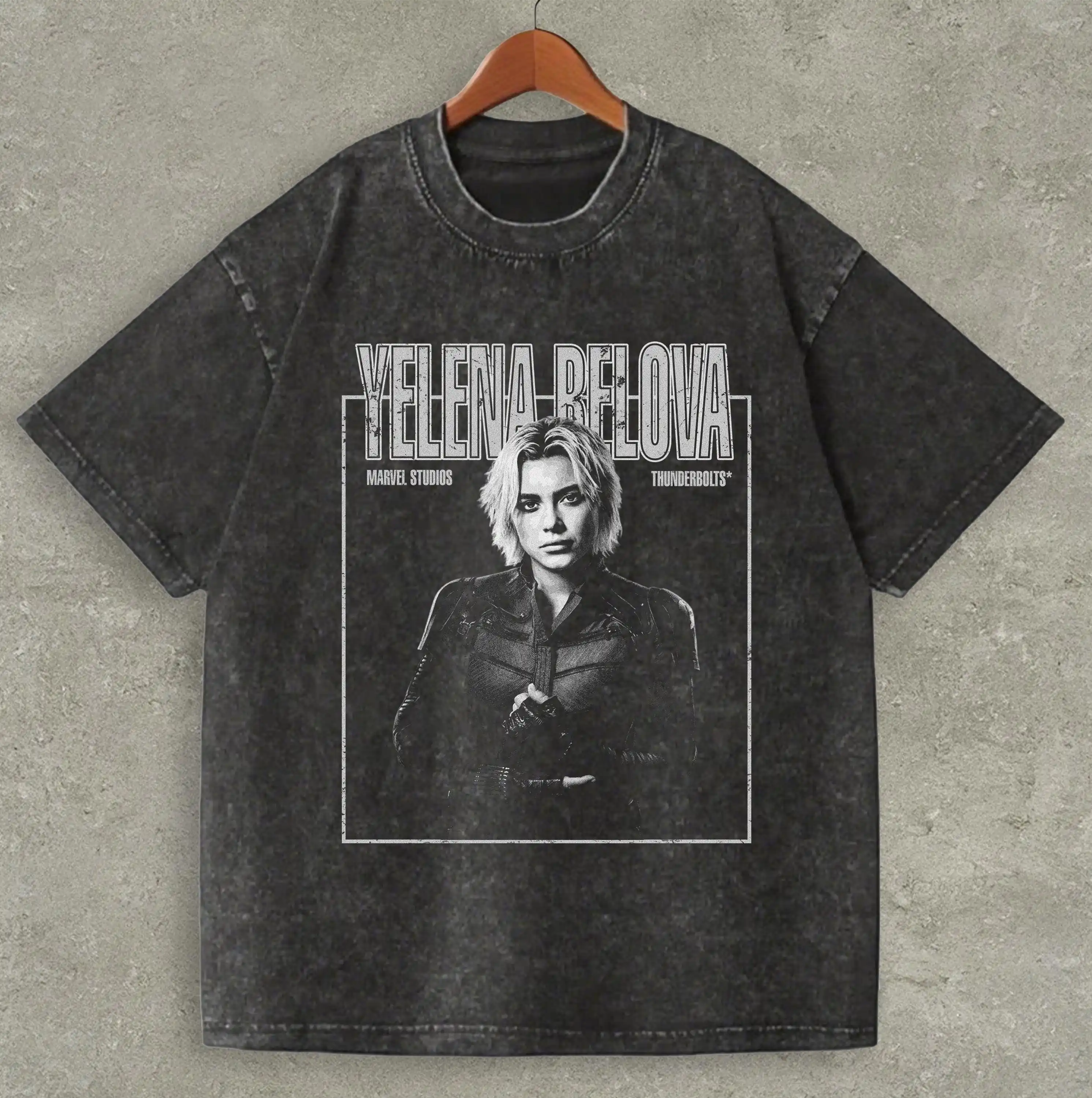 Camiseta Vintage de Algodón Lavado con Gráfico de Yelena Belova para Mujer, Estilo Oversize, Streetwear Retro, Lavado Ácido, Manga Corta
