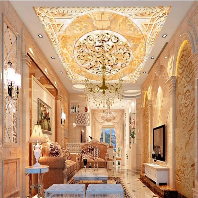 

Custom 3D Wallpaper Mural Ceiling Magnolia Marble 3D Stereoscopic Ceiling Photo Wallpaper For Living Room Papel De Parede 3D