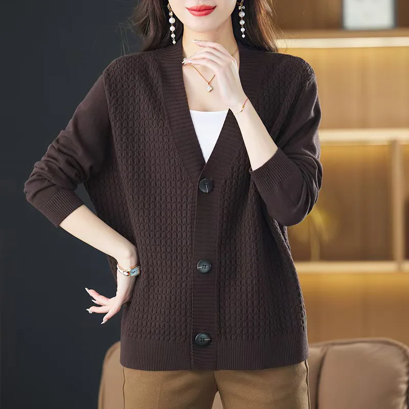 

Buttons Cardigan For Women New Spring Autumn Jacket Loose V Neck Ladies Sweater Coat Long Sleeve Top Female Knitwear Clothes
