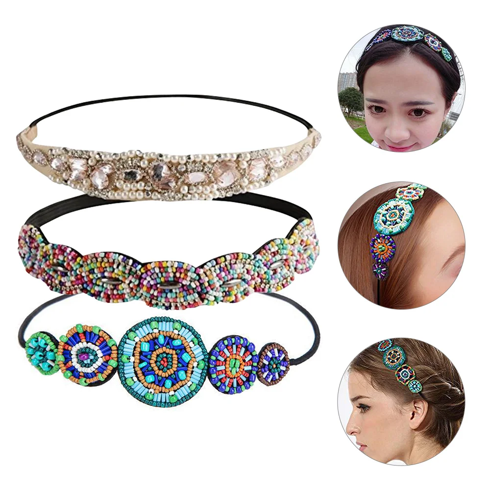 3 Pcs Headgear Beaded Circle Headband Bride Hair Toppers Headbands Fabric Accessories for Women