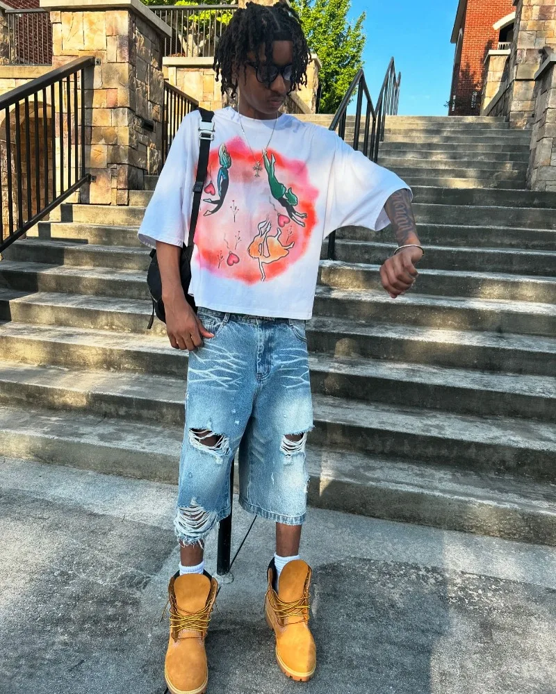 Hip hop high street trend oversized loose shirt Anime letter print short sleeve women Y2k Goth Harajuku summer new vintage shirt