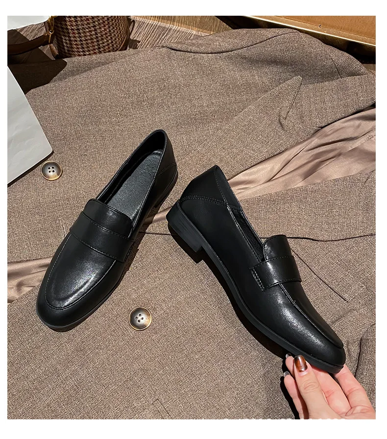 Black Leather Flat Loafers Soft Designer Women Shoes Driving Shoes Walking Shoes Student Shoes