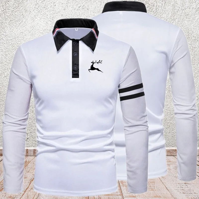 2024 New Men\'s Long sleeved Casual Slim Fit Polo Shirt Fashion Printed Long sleeved Shirt