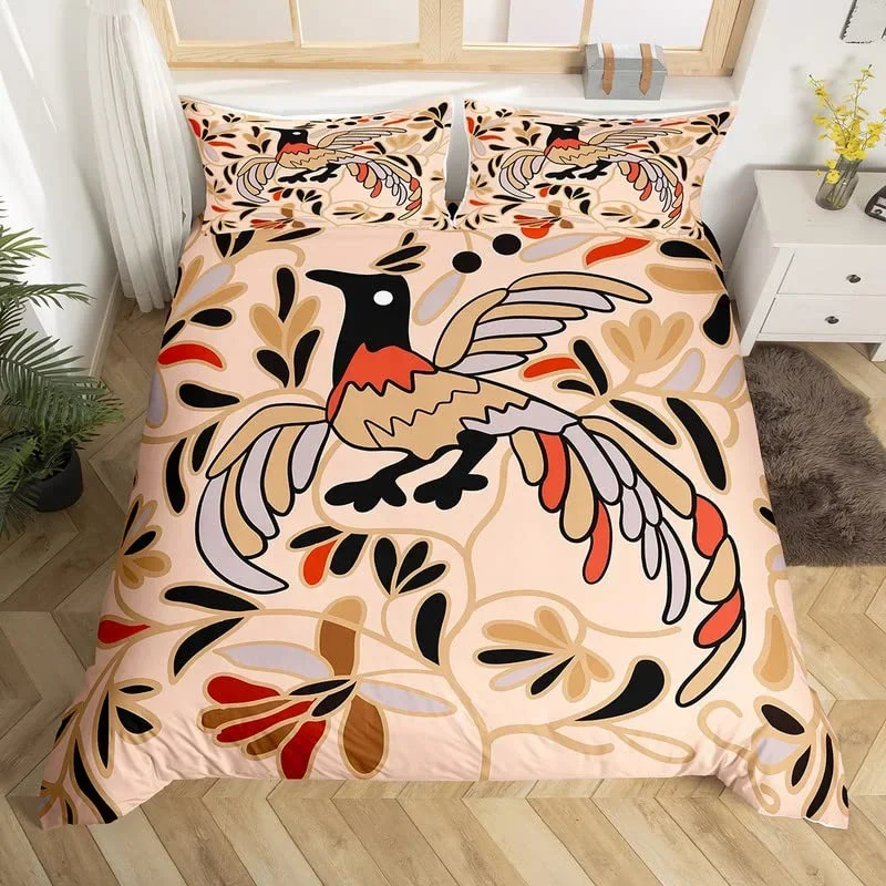 Exotic Floral Duvet Cover Set Twin King For Girl Teen Cute Bird Bedding Set Microfiber Botanical Branches Flower Comforter Cover